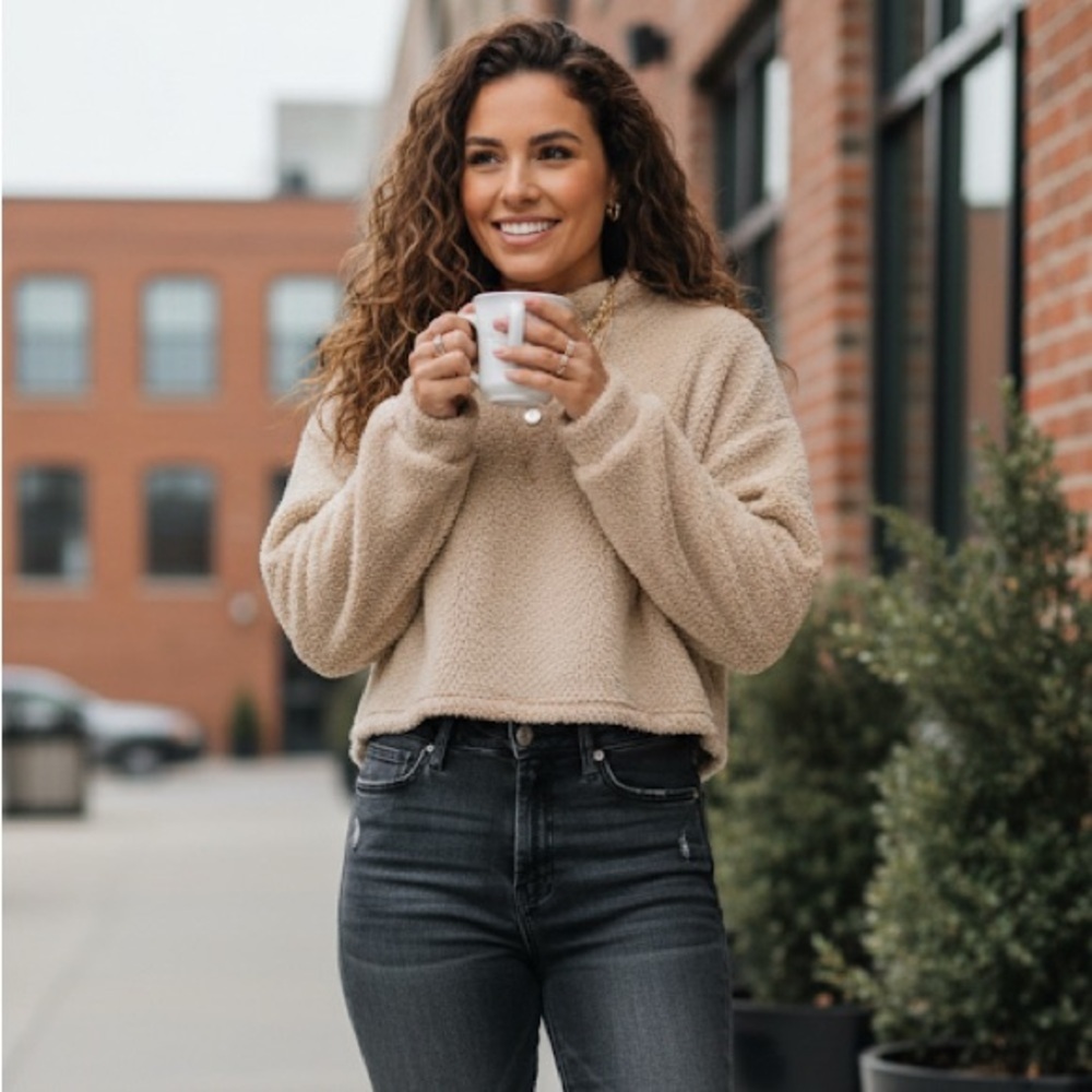 Cream Cropped Fleece Top